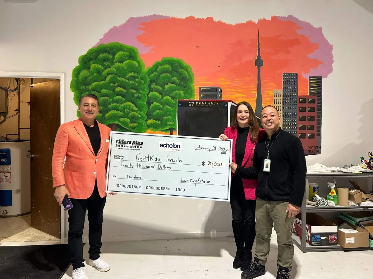 Riders Plus Insurance Donates $20,000 to Food4Kids Toronto to Combat Childhood Hunger