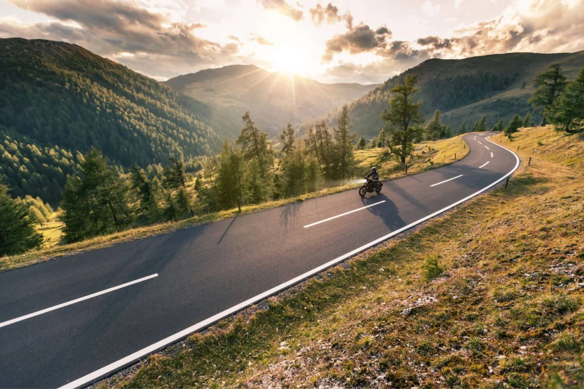 motorcycle driving on open road in ontario canada