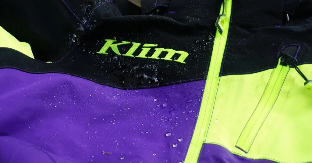 Motorcycle suit with water-resistant coating.