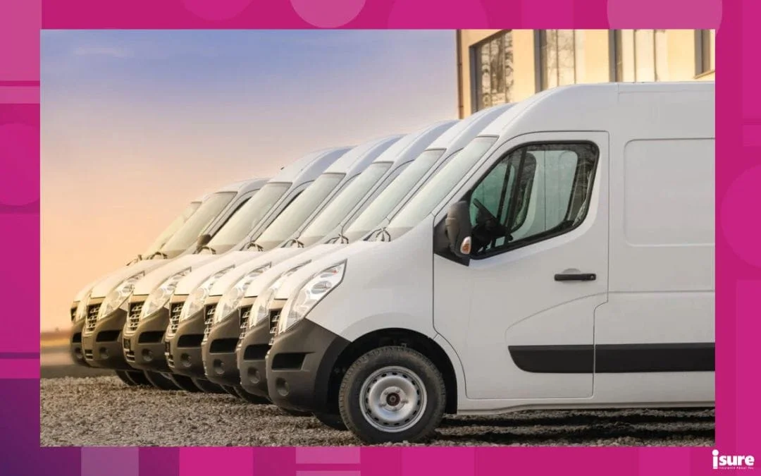 commercial delivery vans parked in row. Transporting service company. - commercial auto insurance